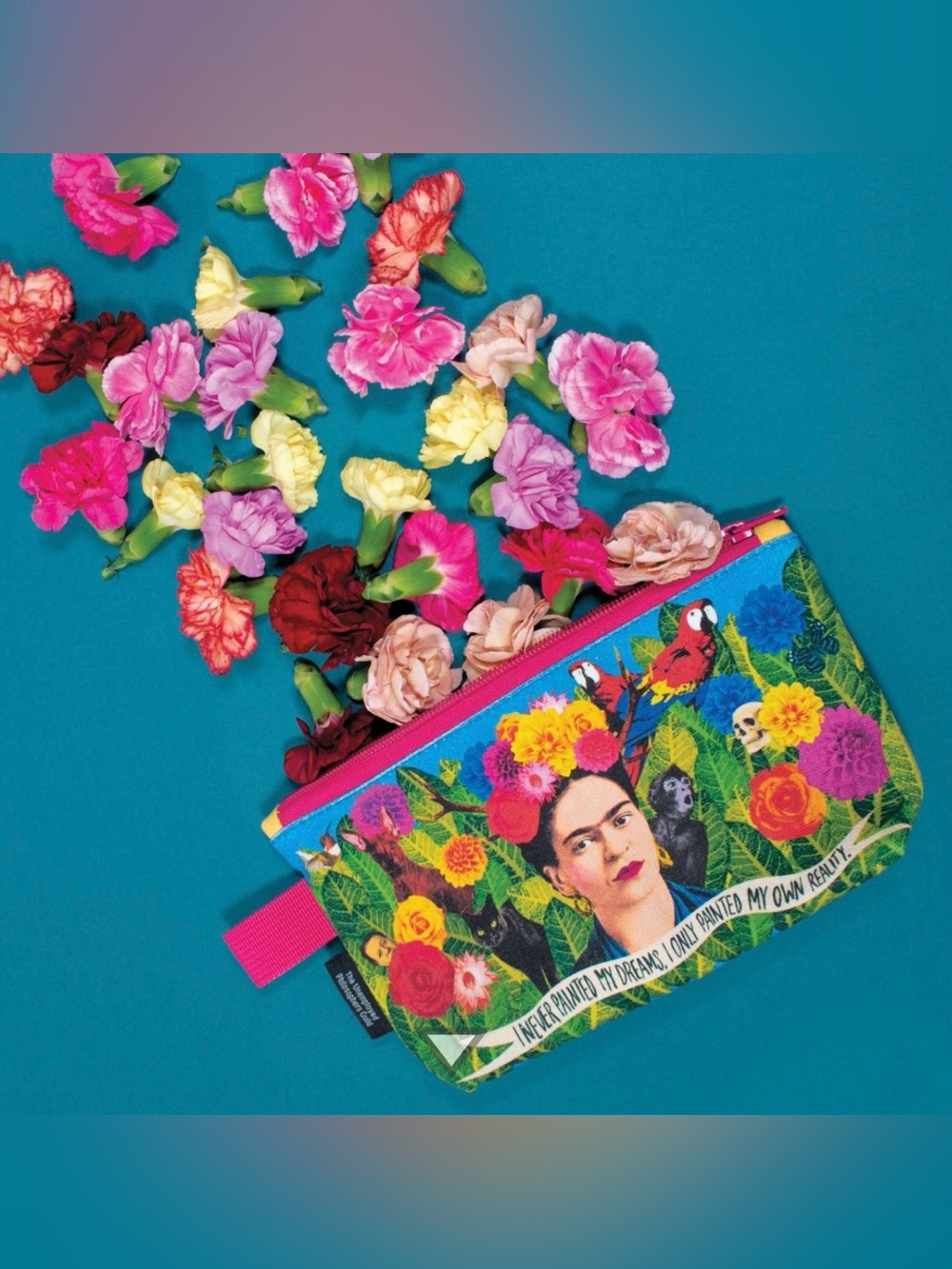 Frida Kahlo Floral Zip Pouch - Pink & Multicolor